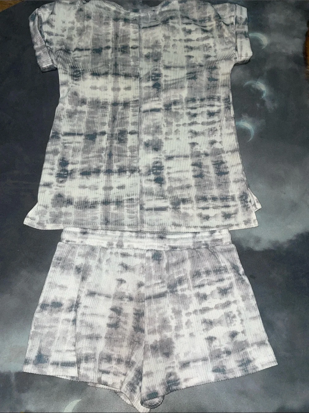 Lucky Brand Gray Tie-Dye Ribbed Short Sleeve Pajama Set